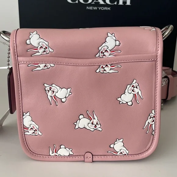 Coach x White Rabbit Pink Frankie Messager 19 Bag Crossbody With Rabbit Print - Picture 3 of 9